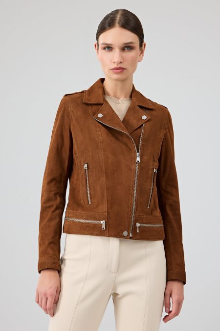 کت چرمی زنانه قهوه ای جیر بایکر Layla دری مد