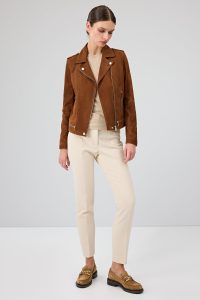 کت چرمی زنانه قهوه ای جیر بایکر Layla دری مد