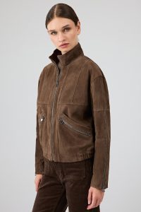 کت چرمی زنانه قهوه ای کوتاه اوور سایز جیر Gina دری مد