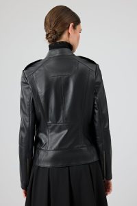 کت چرمی زنانه مشکی یقه ایستاده کوتاه Nora دری مد