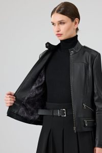 کت چرمی زنانه مشکی یقه ایستاده کوتاه Nora دری مد