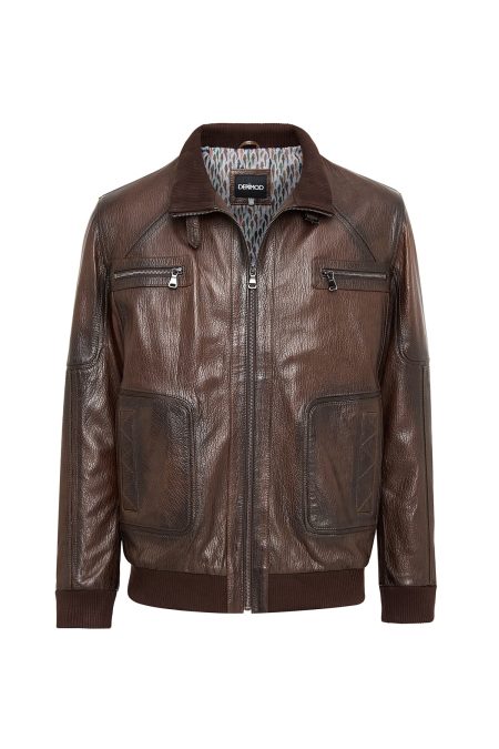 کت چرمی مردانه سایز بزرگ قهوه‌ای Felix دری مد