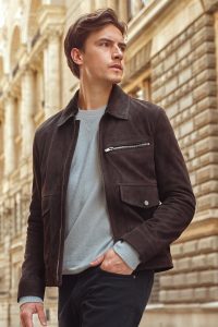 کت چرمی مردانه قهوه‌ای نبوک Morata دری مد