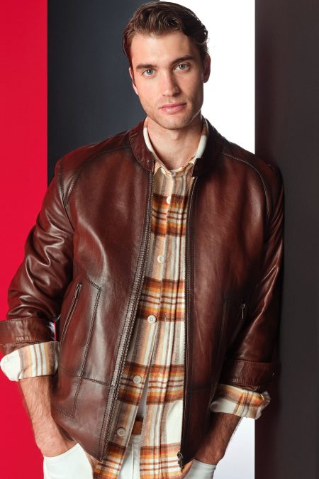 کت چرمی مردانه قهوه‌ای یقه دیپلمات King دری مد