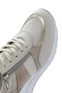 کتونی زنانه بژ پاشنه بلند با زیپ کناری چرم دری مد