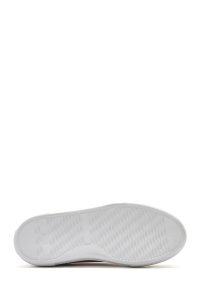 کتونی زنونه چرم بژ بنددار با زیره ضخیم دری مد