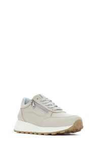 کتونی زنونه چرم بژ بنددار با زیپ بغل دری مد