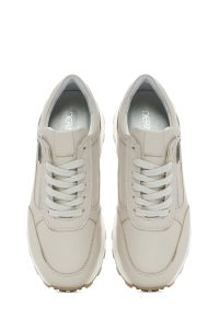 کتونی زنونه چرم بژ بنددار با زیپ بغل دری مد