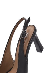 کفش زنانه پشت باز بنددار پاشنه‌دار چرم مشکی دری مد