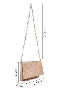 کیف کلاچ زنانه قهوه‌ای بند بلند زنجیری بافتی دری مد
