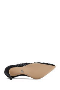 استیلتو زنانه مشکی چرم نگین‌دار پاشنه نازک بلند دری مد