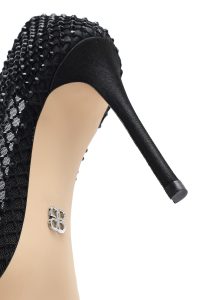 استیلتو زنانه مشکی چرم نگین‌دار پاشنه نازک بلند دری مد