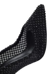 استیلتو زنانه مشکی چرم نگین‌دار پاشنه نازک بلند دری مد