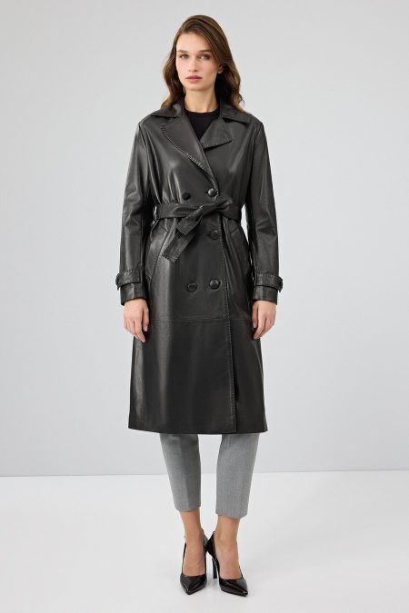 بارانی چرمی مشکی زنانه بیانسه دری مد