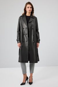 بارانی چرمی مشکی زنانه بیانسه دری مد