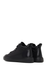 بوت اسپرت چرمی مردانه مشکی بندی زیره ضخیم دری‌مد