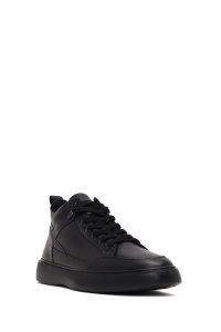 بوت اسپرت چرمی مردانه مشکی بندی زیره ضخیم دری‌مد