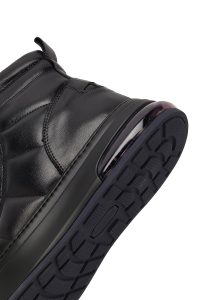 بوت اسپرت چرمی مردانه مشکی بندی و زیپ‌دار زیره ضخیم دری‌مد