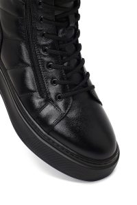 بوت اسپرت چرمی مردانه مشکی بندی و زیپ‌دار زیره ضخیم دری‌مد