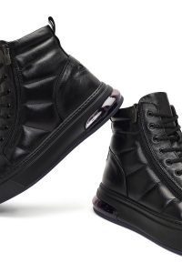 بوت اسپرت چرمی مردانه مشکی بندی و زیپ‌دار زیره ضخیم دری‌مد