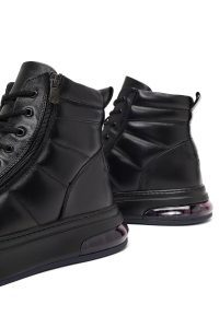 بوت اسپرت چرمی مردانه مشکی بندی و زیپ‌دار زیره ضخیم دری‌مد