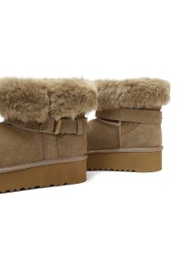 بوت تدی جیر زنانه بژ زیره ضخیم خزدار دری‌مد