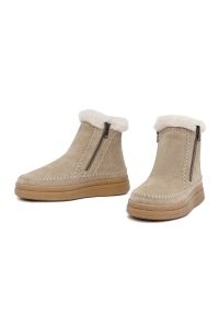 بوت تدی جیر زنانه بژ زیپ‌دار زیره ضخیم دری‌مد