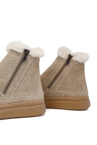 بوت تدی جیر زنانه بژ زیپ‌دار زیره ضخیم دری‌مد