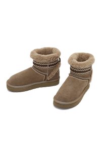 بوت تدی جیر زنانه بژ طرح‌دار خزدار دری‌مد