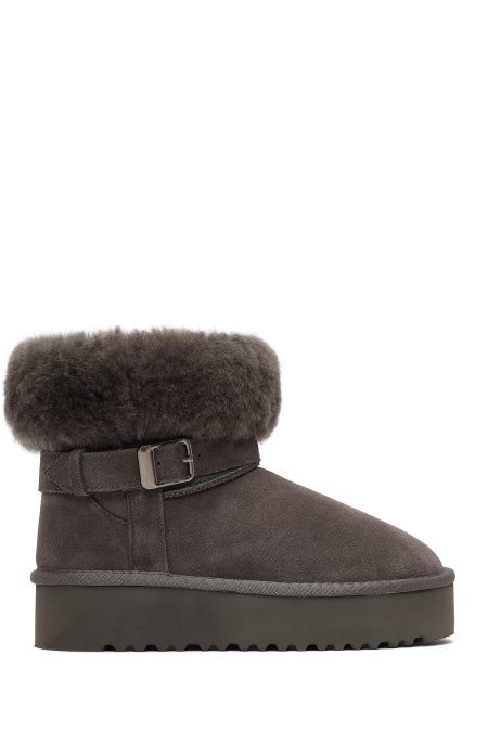 بوت تدی جیر زنانه طوسی زیره ضخیم خزدار دری‌مد