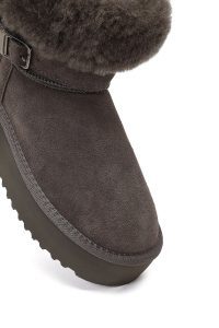 بوت تدی جیر زنانه طوسی زیره ضخیم خزدار دری‌مد