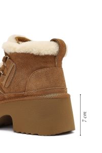 بوت تدی جیر زنانه قهوه‌ای بندی زیره ضخیم خزدار دری‌مد