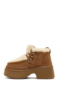 بوت تدی جیر زنانه قهوه‌ای بندی زیره ضخیم خزدار دری‌مد