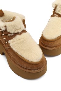 بوت تدی جیر زنانه قهوه‌ای بندی زیره ضخیم خزدار دری‌مد