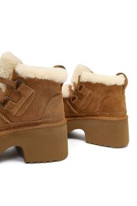 بوت تدی جیر زنانه قهوه‌ای بندی زیره ضخیم خزدار دری‌مد