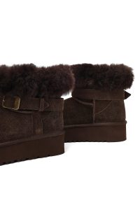 بوت تدی جیر زنانه قهوه‌ای زیره ضخیم خزدار دری‌مد