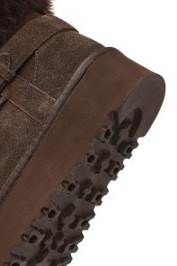 بوت تدی جیر زنانه قهوه‌ای زیره ضخیم خزدار دری‌مد