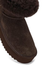 بوت تدی جیر زنانه قهوه‌ای زیره ضخیم خزدار دری‌مد