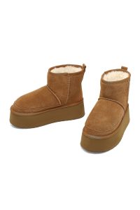 بوت تدی جیر زنانه قهوه‌ای زیره ضخیم دری‌مد