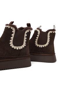 بوت تدی جیر زنانه قهوه‌ای زیره ضخیم طرح‌دار دری‌مد