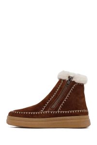 بوت تدی جیر زنانه قهوه‌ای زیپ‌دار زیره ضخیم دری‌مد