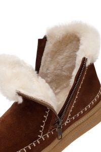 بوت تدی جیر زنانه قهوه‌ای زیپ‌دار زیره ضخیم دری‌مد