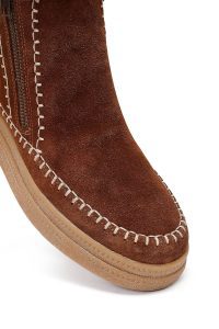 بوت تدی جیر زنانه قهوه‌ای زیپ‌دار زیره ضخیم دری‌مد