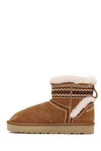 بوت تدی جیر زنانه قهوه‌ای طرح‌دار خزدار دری‌مد