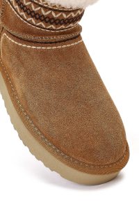 بوت تدی جیر زنانه قهوه‌ای طرح‌دار خزدار دری‌مد