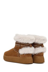 بوت تدی جیر زنانه قهوه‌ای لژدار دری مد