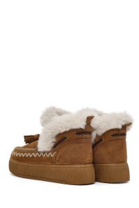 بوت تدی جیر زنانه قهوه‌ای منگوله‌دار لژدار دری مد