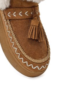 بوت تدی جیر زنانه قهوه‌ای منگوله‌دار لژدار دری مد