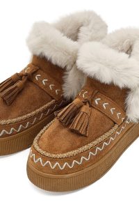 بوت تدی جیر زنانه قهوه‌ای منگوله‌دار لژدار دری مد