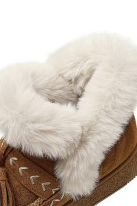 بوت تدی جیر زنانه قهوه‌ای منگوله‌دار لژدار دری مد